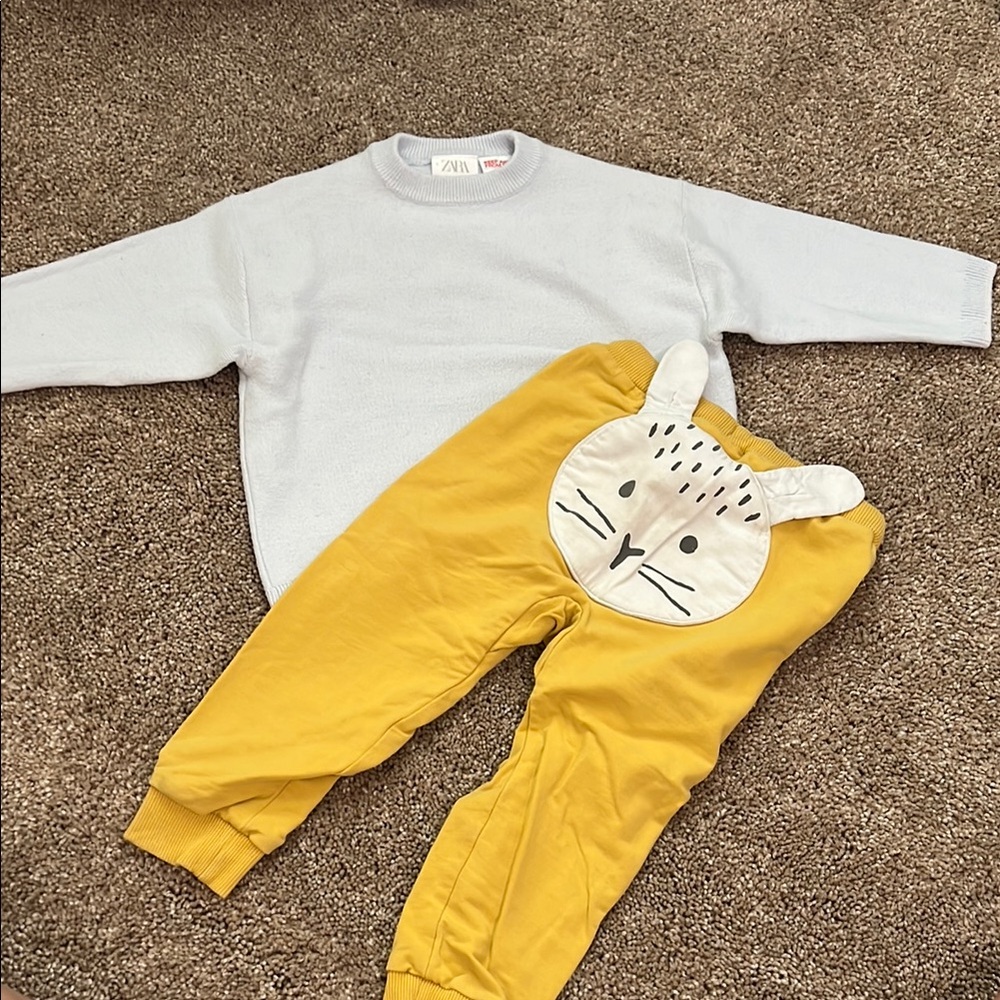 Zara Kids White and Yellow Matching Set
